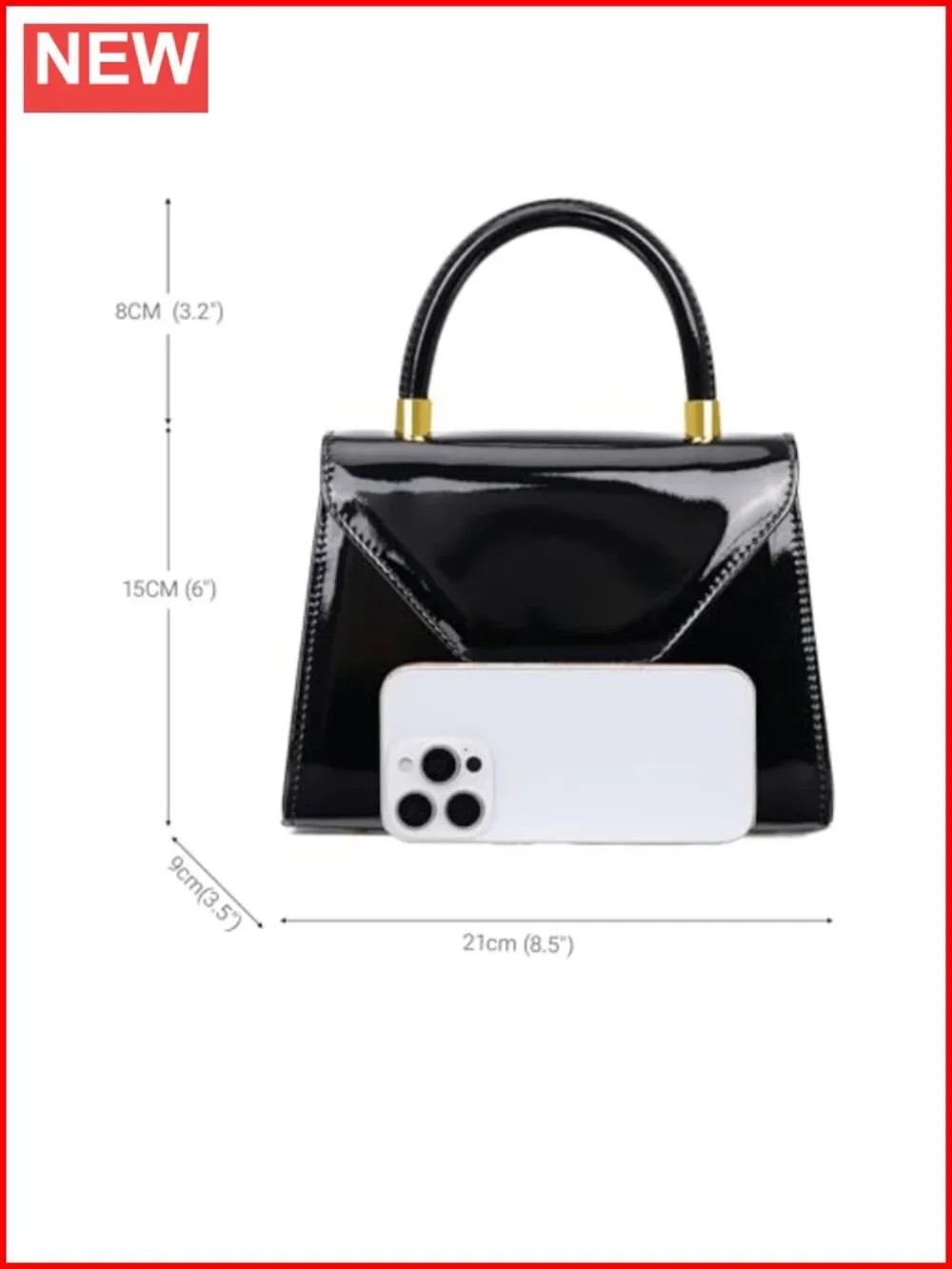 Faux Patent Leather Top Handle Satchel Evening Bag Clutch Purse